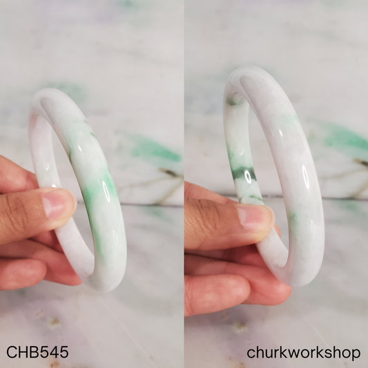 White with splotch of bright apple green and dark green jade bangle