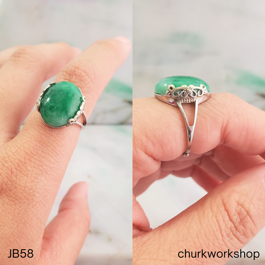 Sterling silver Green jade ring (adjustable size)