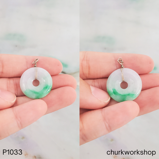 White and green jade donut pendant