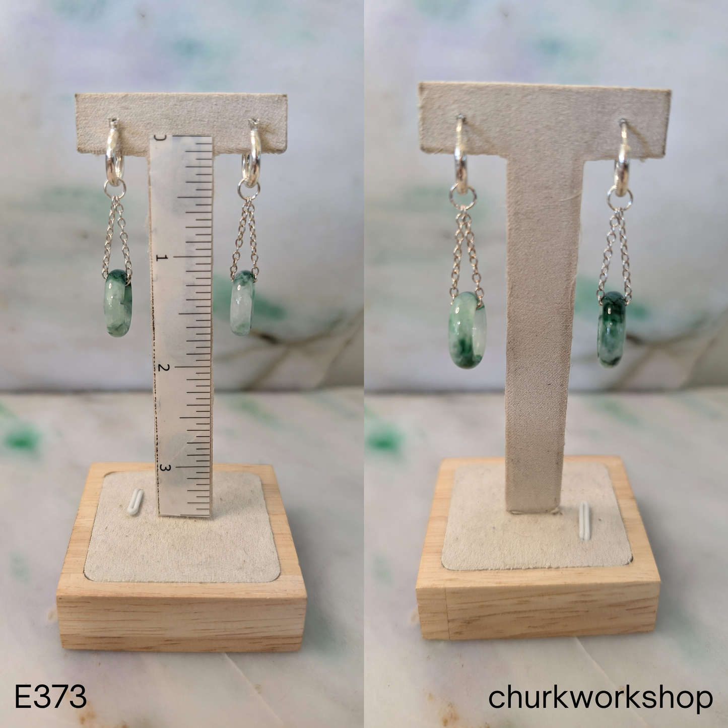 Light and dark green jade dangling earrings