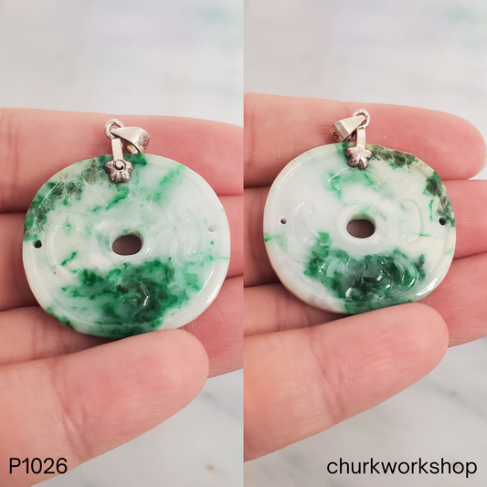 White and Green Jade Coin Pendant