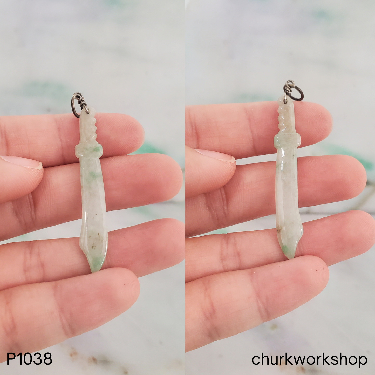 Pale green jade sword pendant