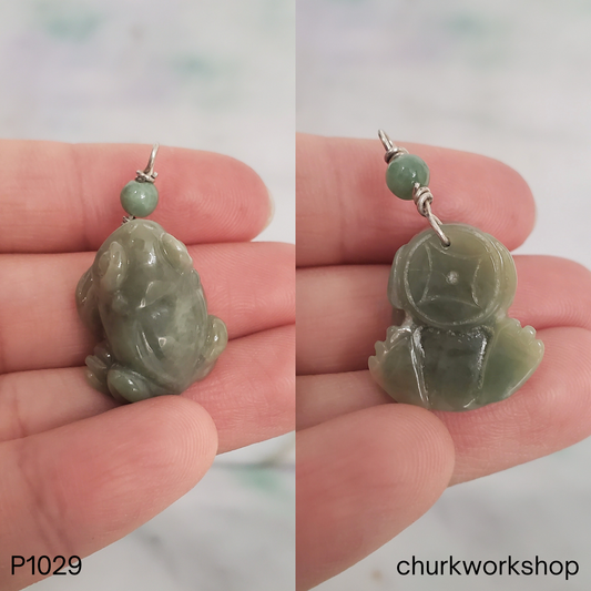 Green Jade Frog with Coin Pendant