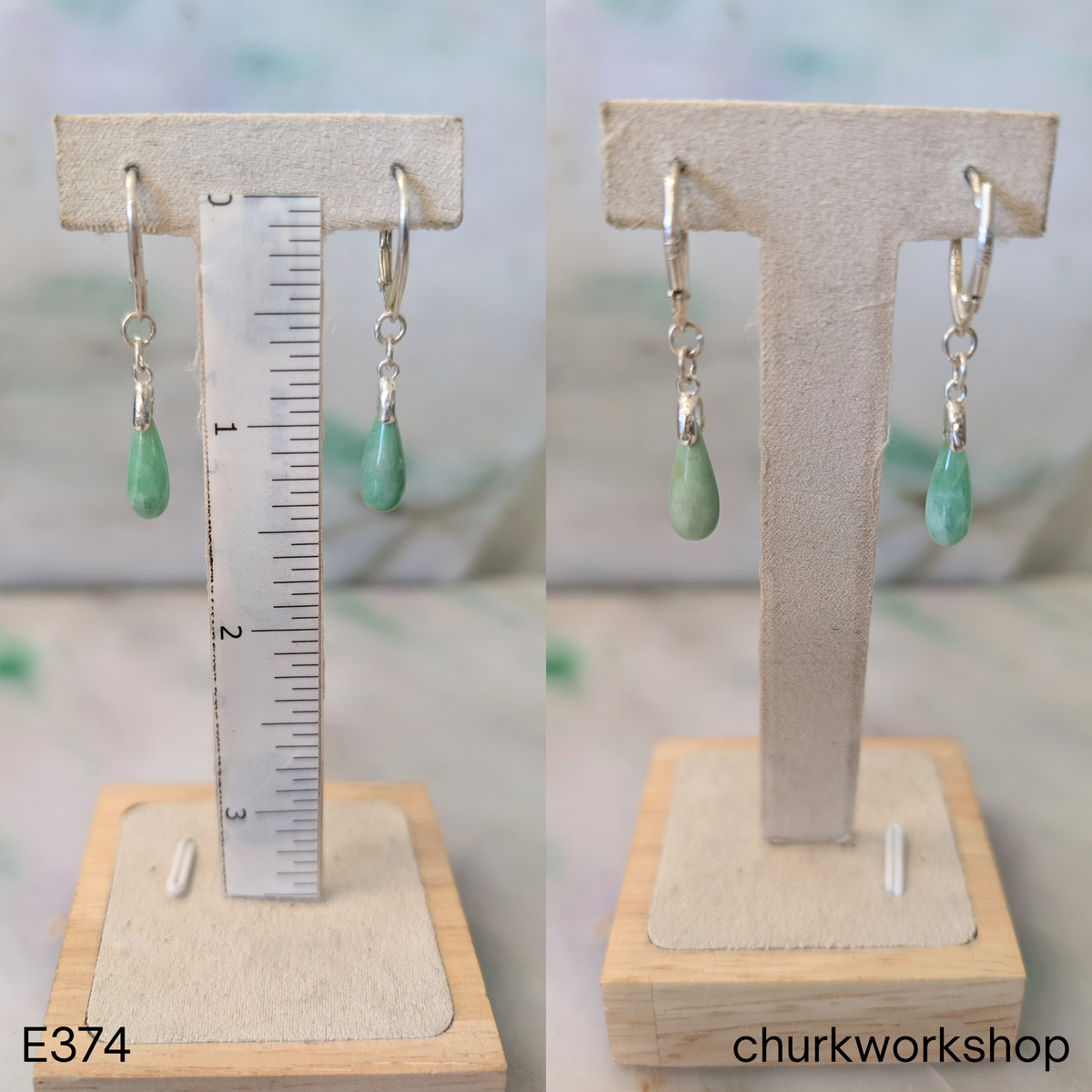 Light green raindrop jade dangling earrings