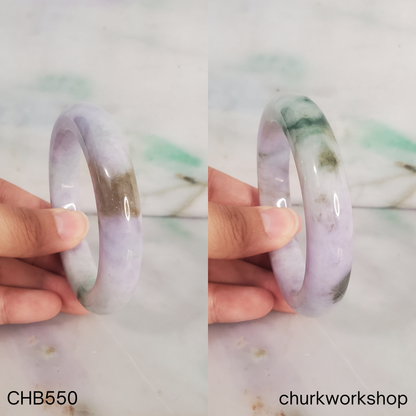 Lavender with deep green and brown splotches jade bangle