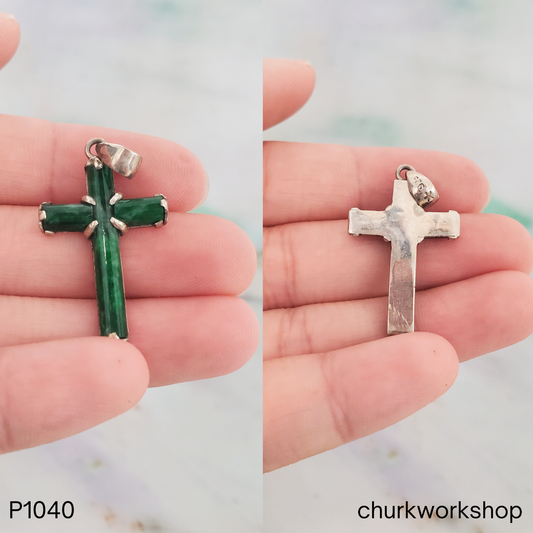 Dark blueish green jade cross pendant