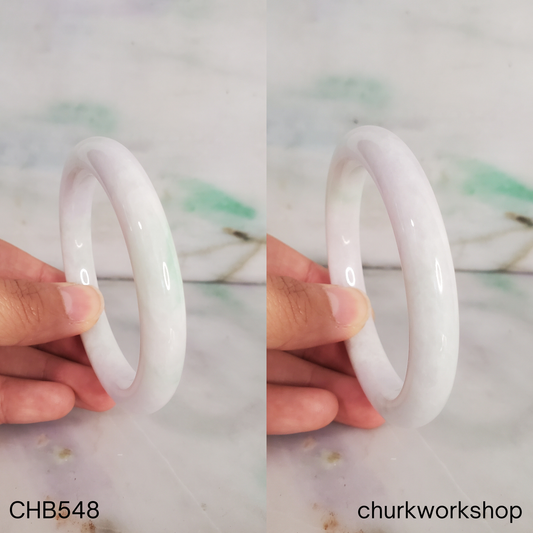 White with pale apple green spot jade bangle