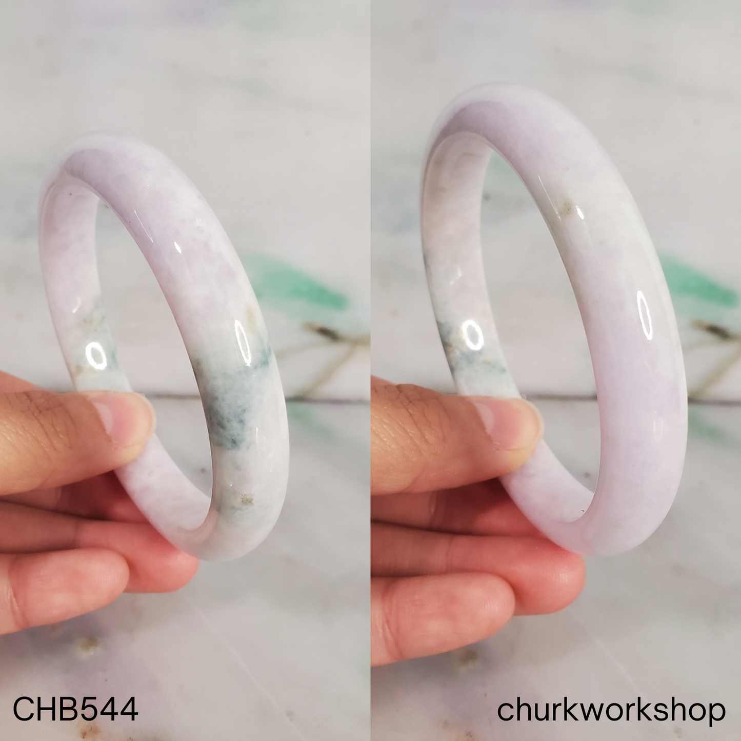 Pale lavender with dark green splotches jade bangle