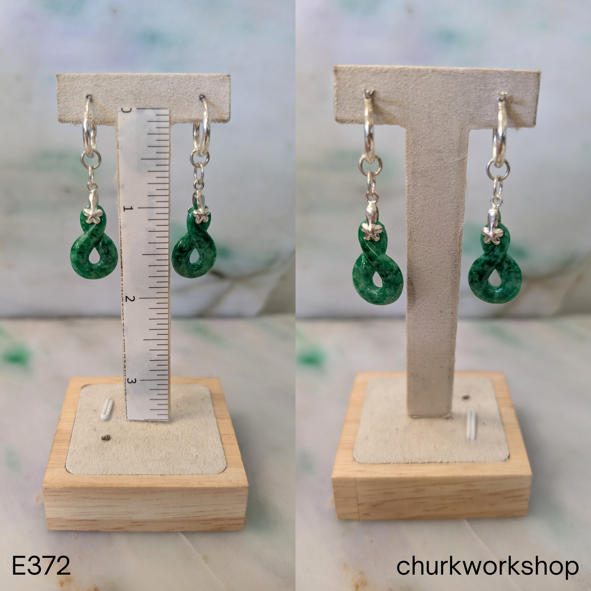 Rich green jade dangling earrings