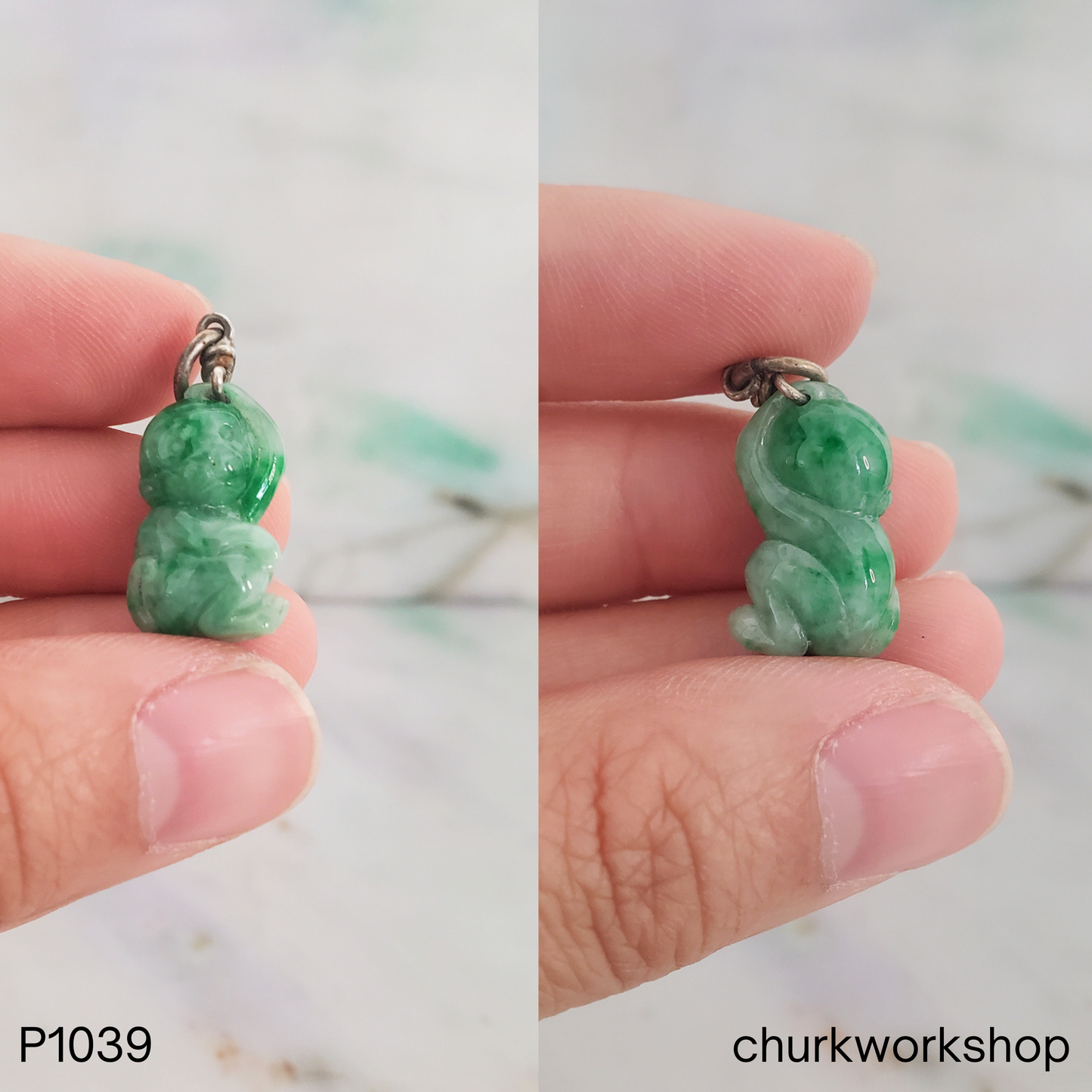 Small green monkey jade pendant