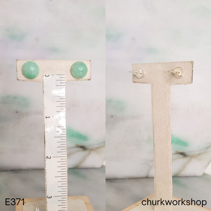 Green Half Bead Jade Stud Earrings