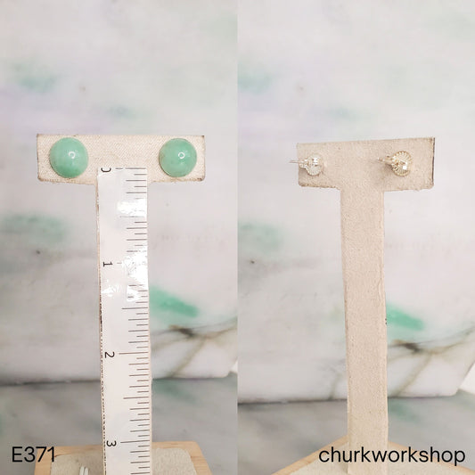 Green Half Bead Jade Stud Earrings