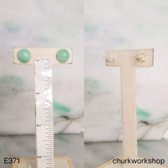 Green Half Bead Jade Stud Earrings