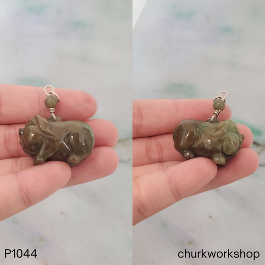Dark brown jade pig pendant