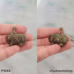 Dark brown jade pig pendant
