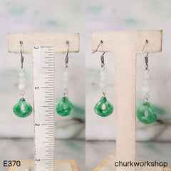 Green Jade with White Beads Dangling Earrings