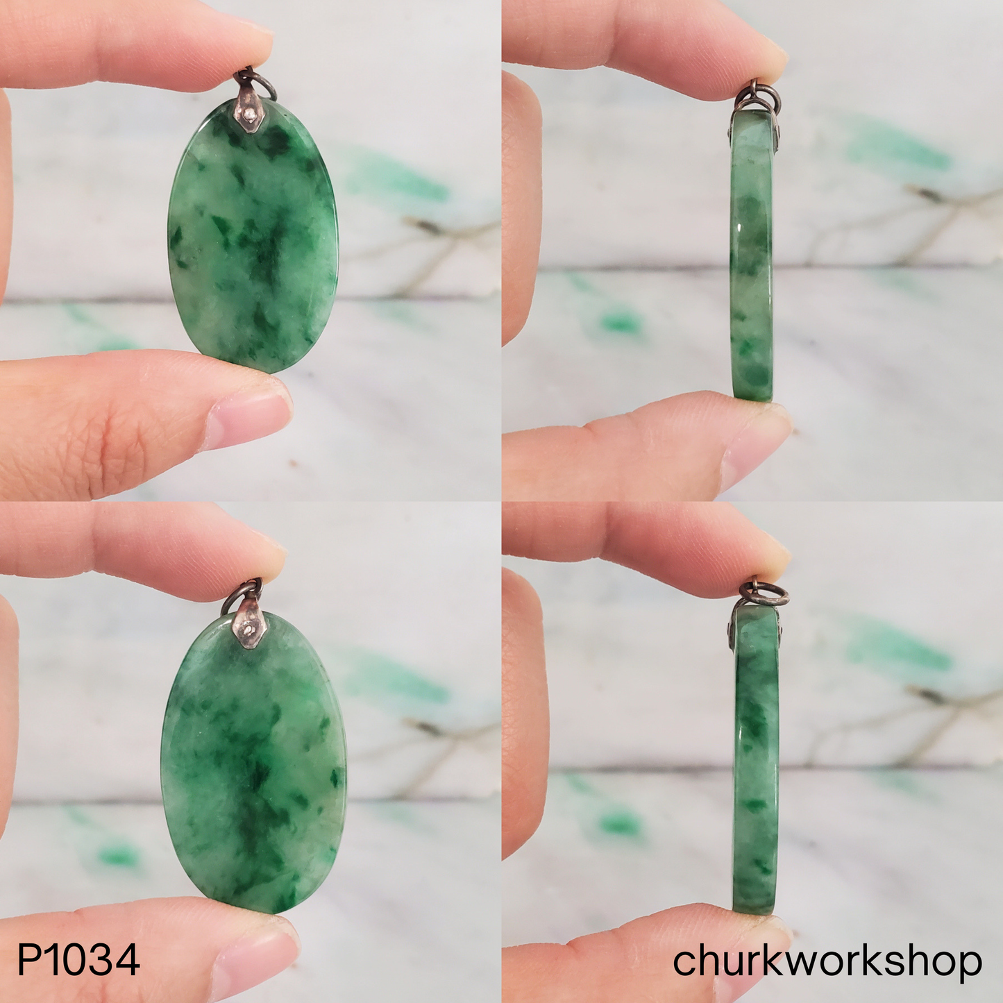 Deep green oval jade pendant