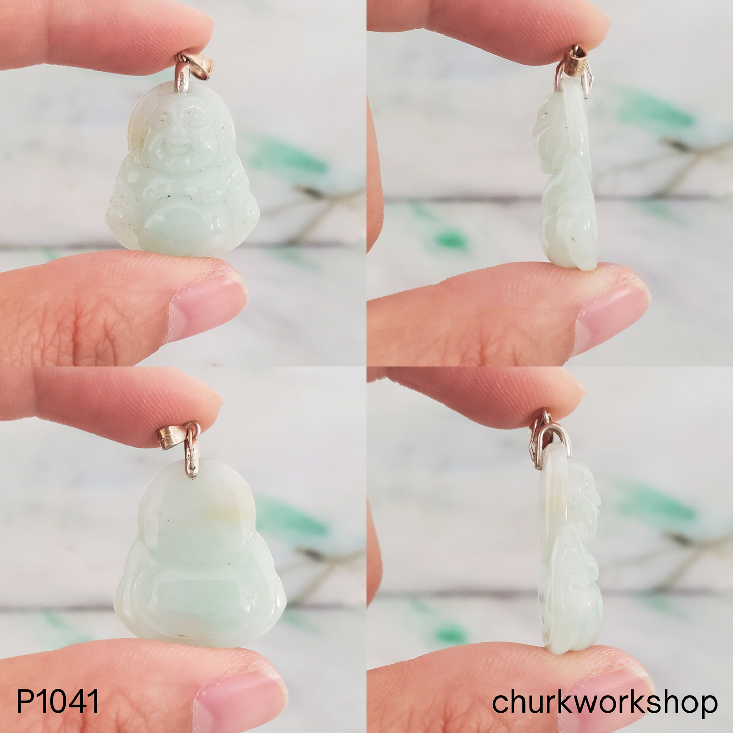 Pale green Happy Buddha jade pendant