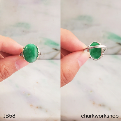 Sterling silver Green jade ring (adjustable size)