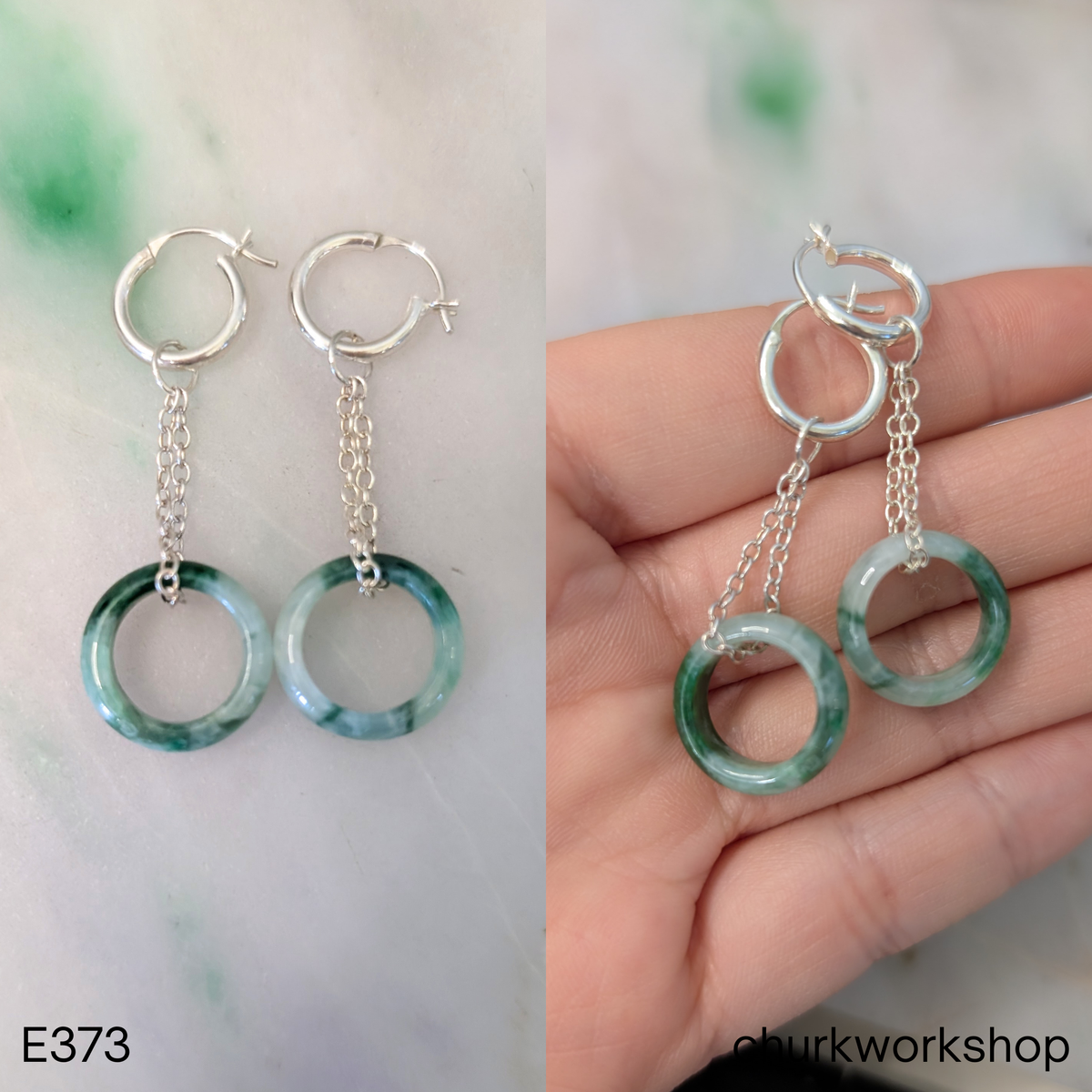 Light and dark green jade dangling earrings