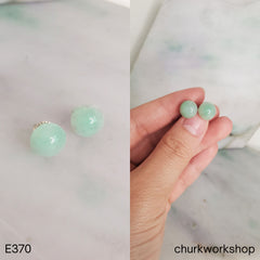 Green Half Bead Jade Stud Earrings