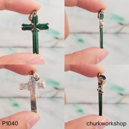 Dark blueish green jade cross pendant