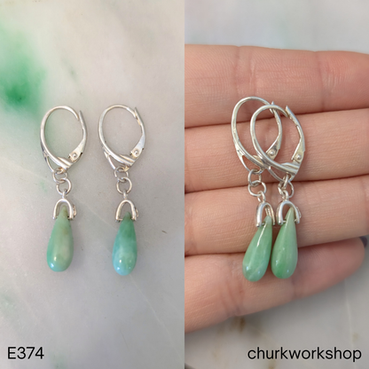 Light green raindrop jade dangling earrings