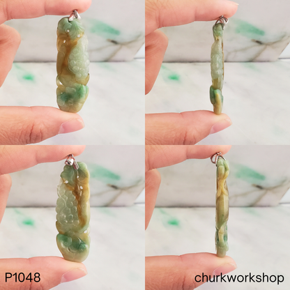 Grape vine carved brown and green jade pendant