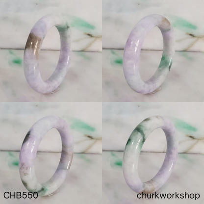 Lavender with deep green and brown splotches jade bangle