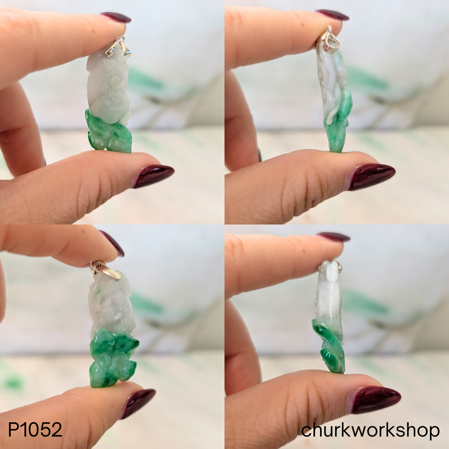 Green and white jade carving pendant