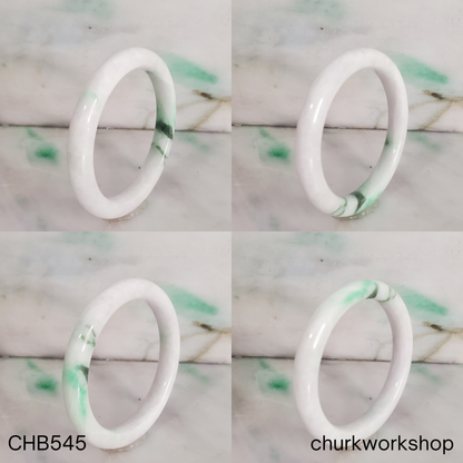 White with splotch of bright apple green and dark green jade bangle