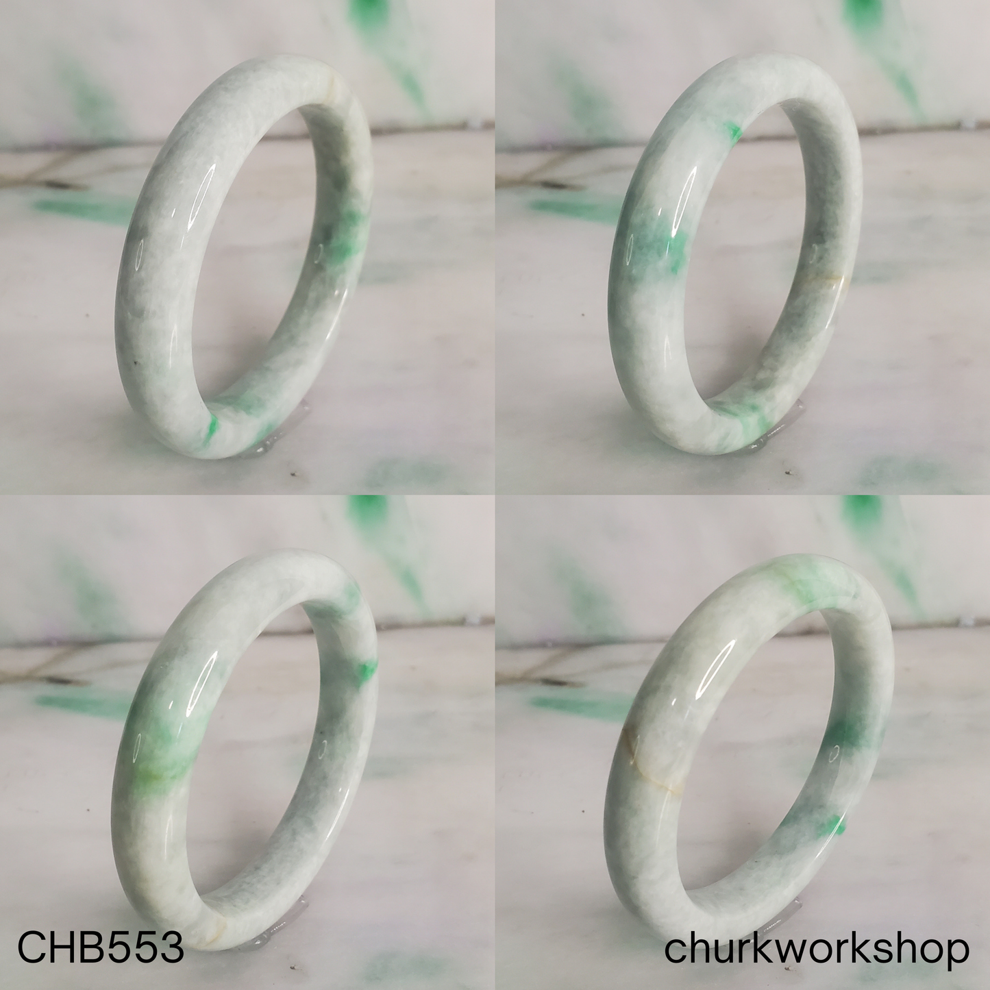 White base and apple green jade bangle