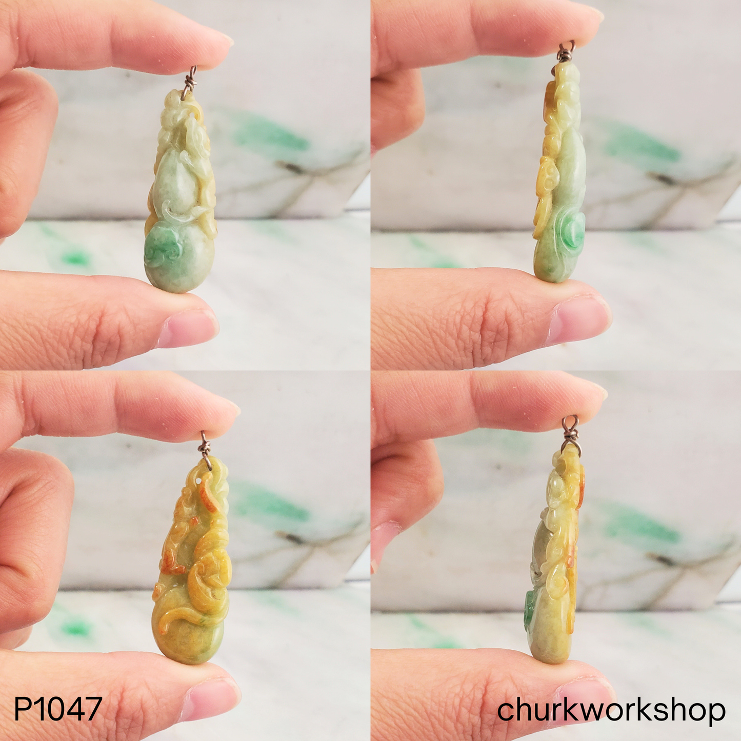 Light green gourd carving jade pendant
