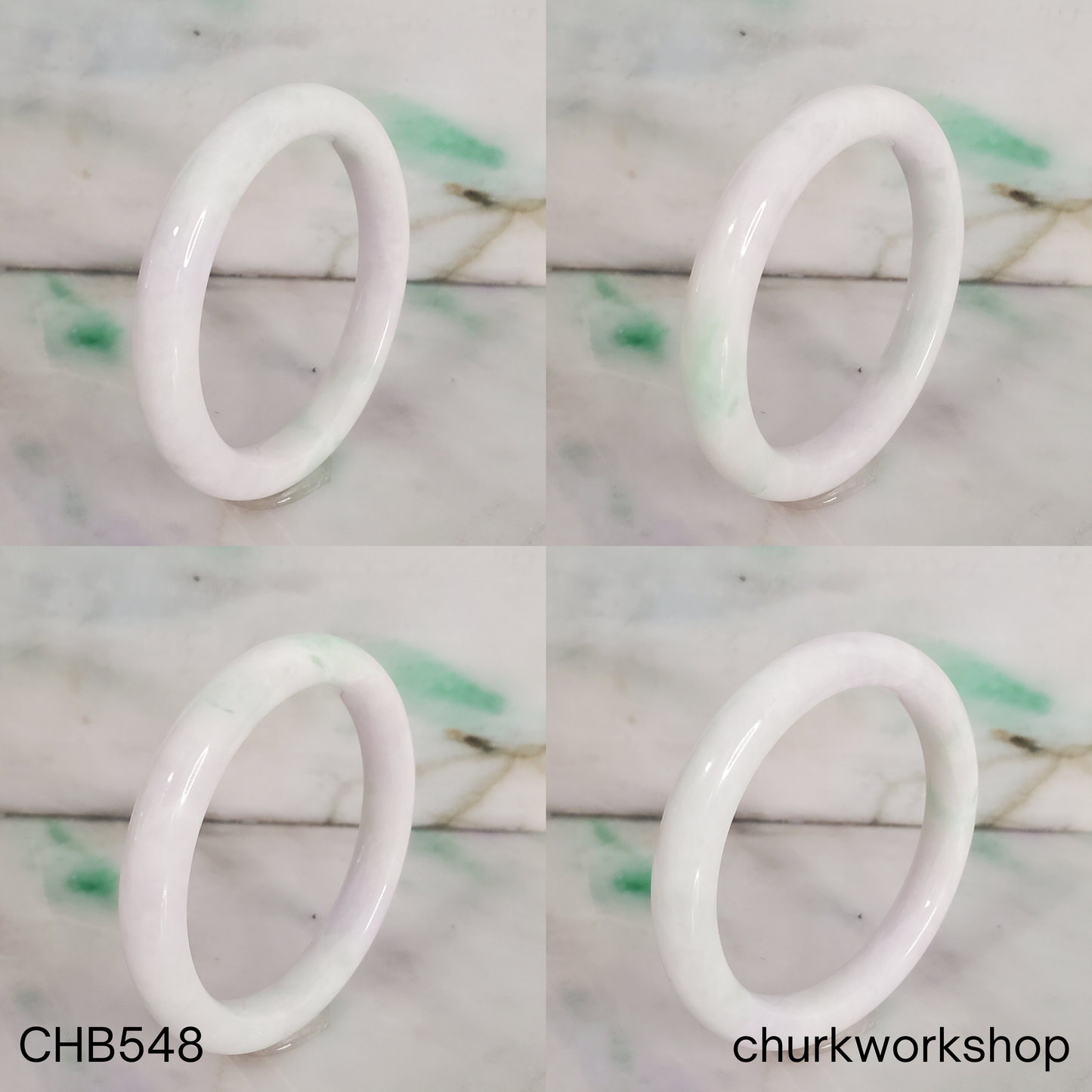 White with pale apple green spot jade bangle