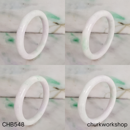 White with pale apple green spot jade bangle