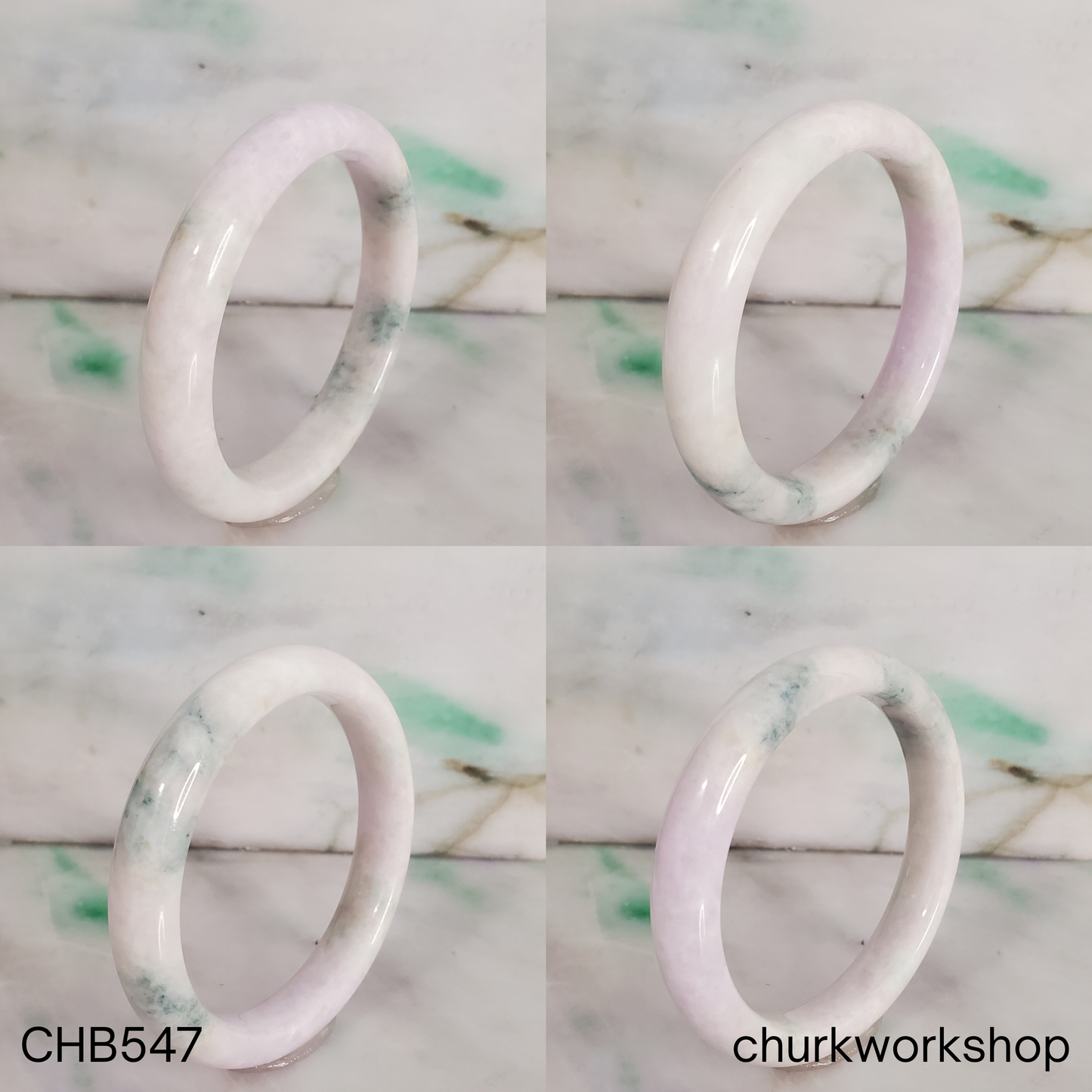 Pale lavender and blueish green splotches jade bangle