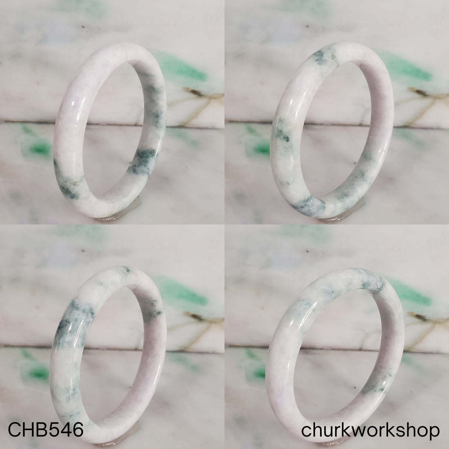 Pale lavender with blueish green splotches jade bangle