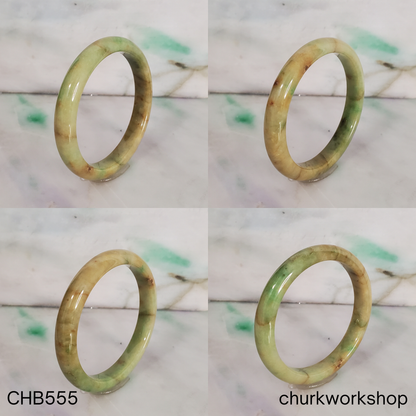 Yellowish brown and green jade bangle