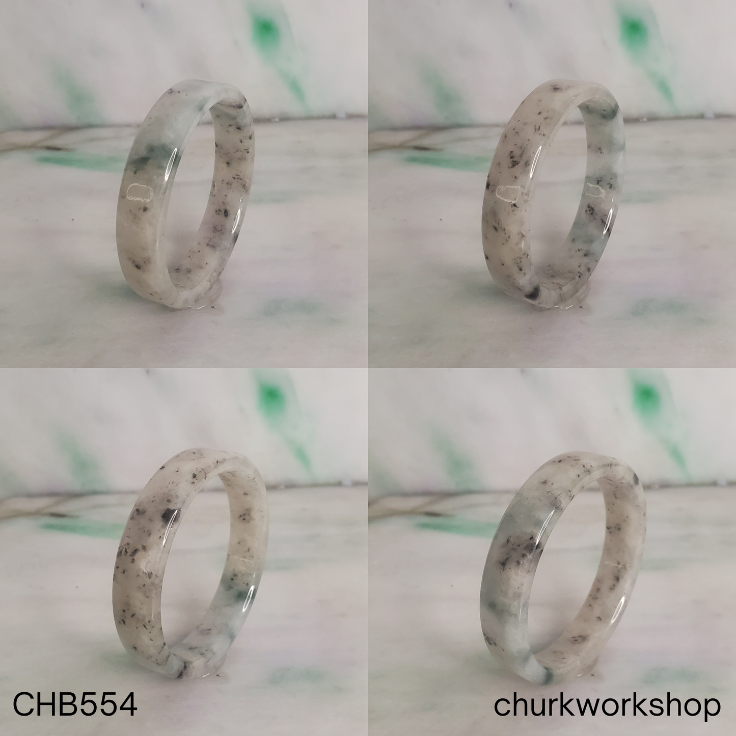Transparent grey and dark grey and green splotches jade bangle
