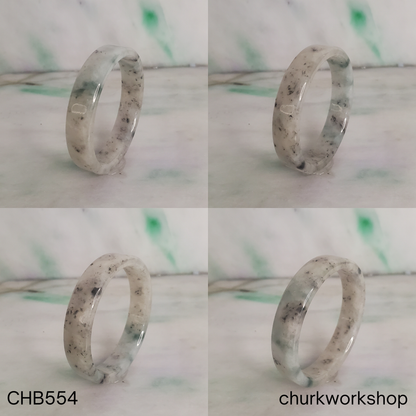 Transparent grey and dark grey and green splotches jade bangle
