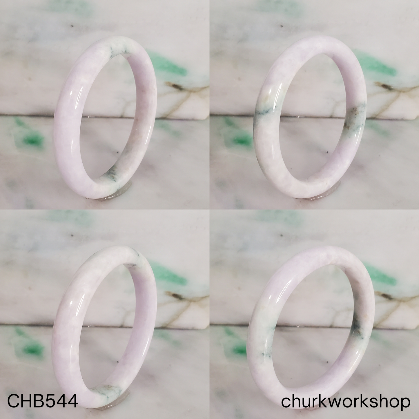 Pale lavender with dark green splotches jade bangle