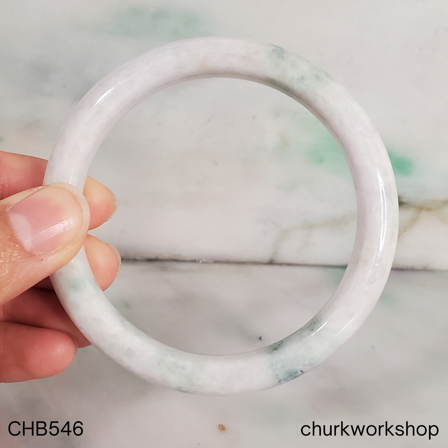 Pale lavender with blueish green splotches jade bangle