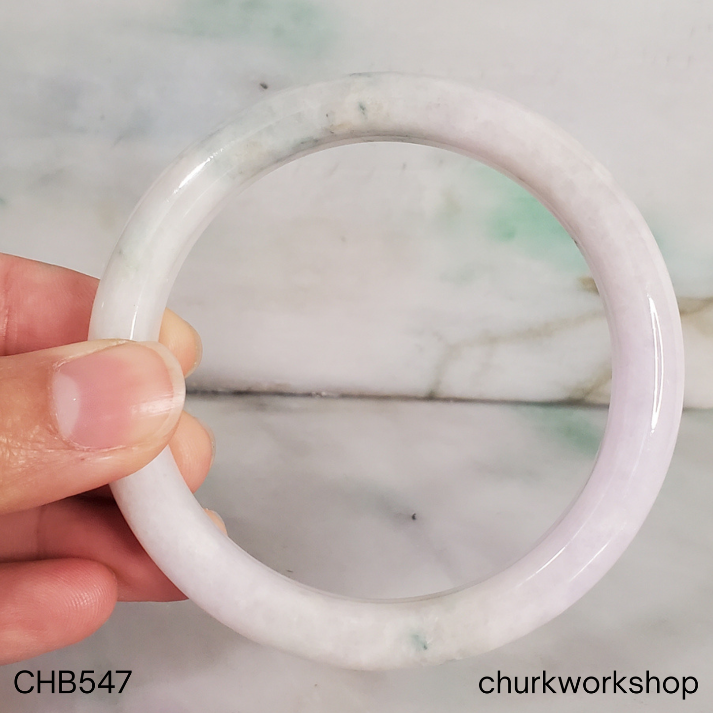 Pale lavender and blueish green splotches jade bangle