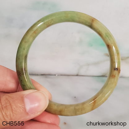 Yellowish brown and green jade bangle