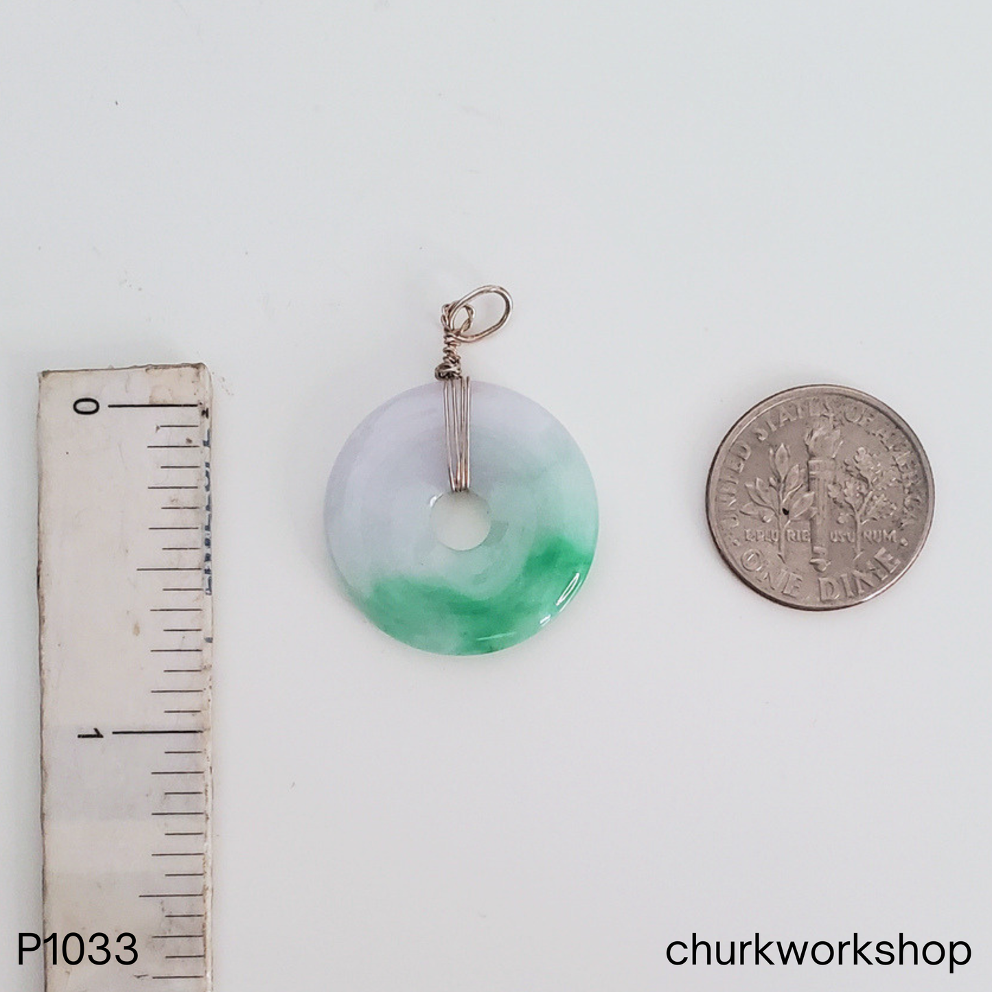 White and green jade donut pendant