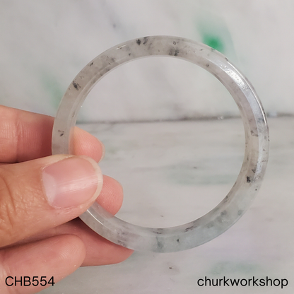Transparent grey and dark grey and green splotches jade bangle