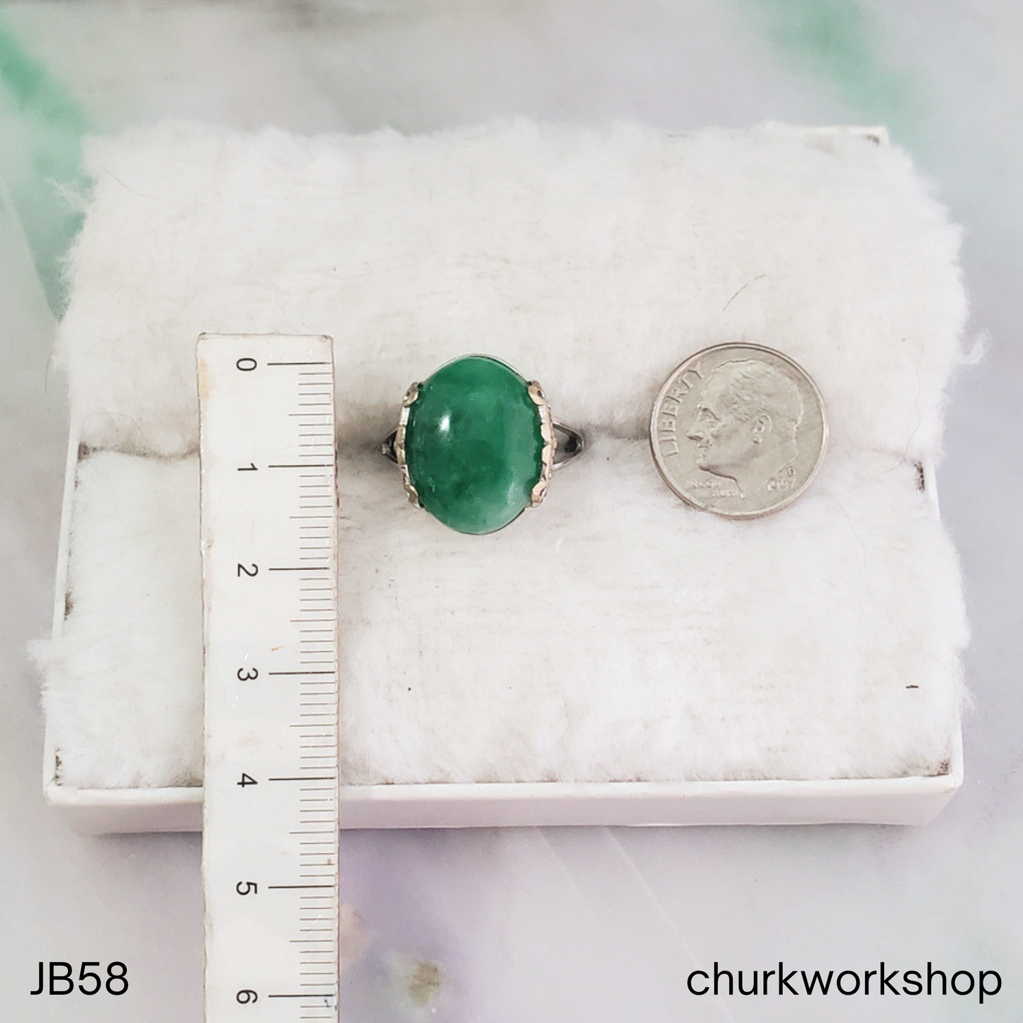 Sterling silver Green jade ring (adjustable size)