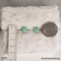 Green Half Bead Jade Stud Earrings