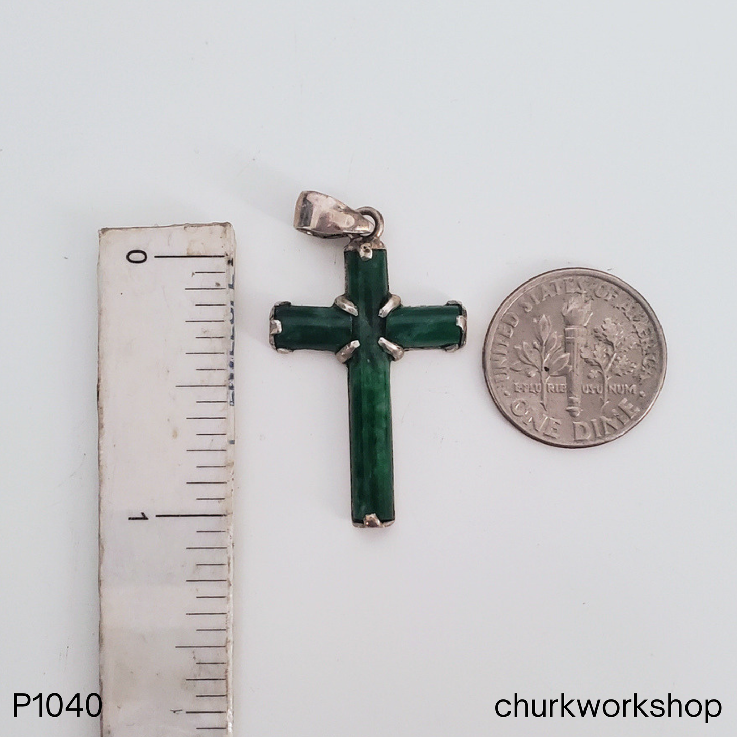 Dark blueish green jade cross pendant