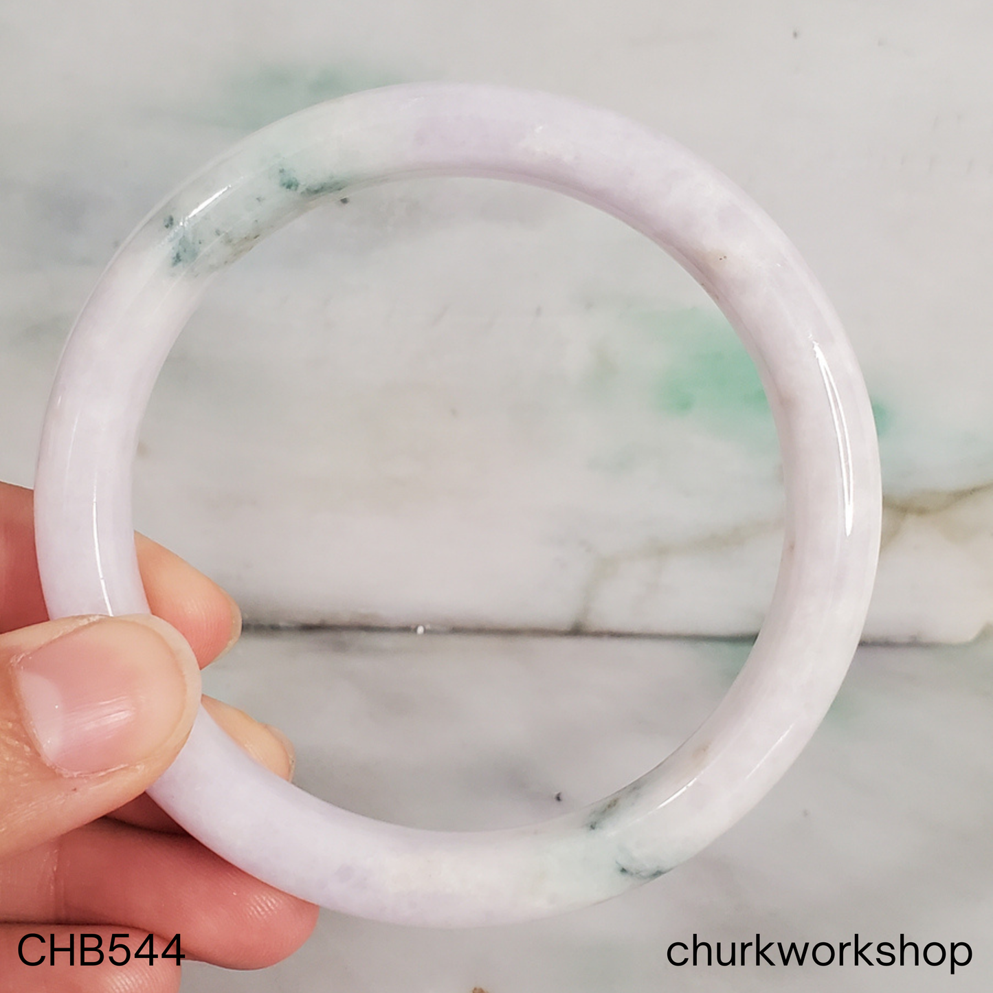 Pale lavender with dark green splotches jade bangle